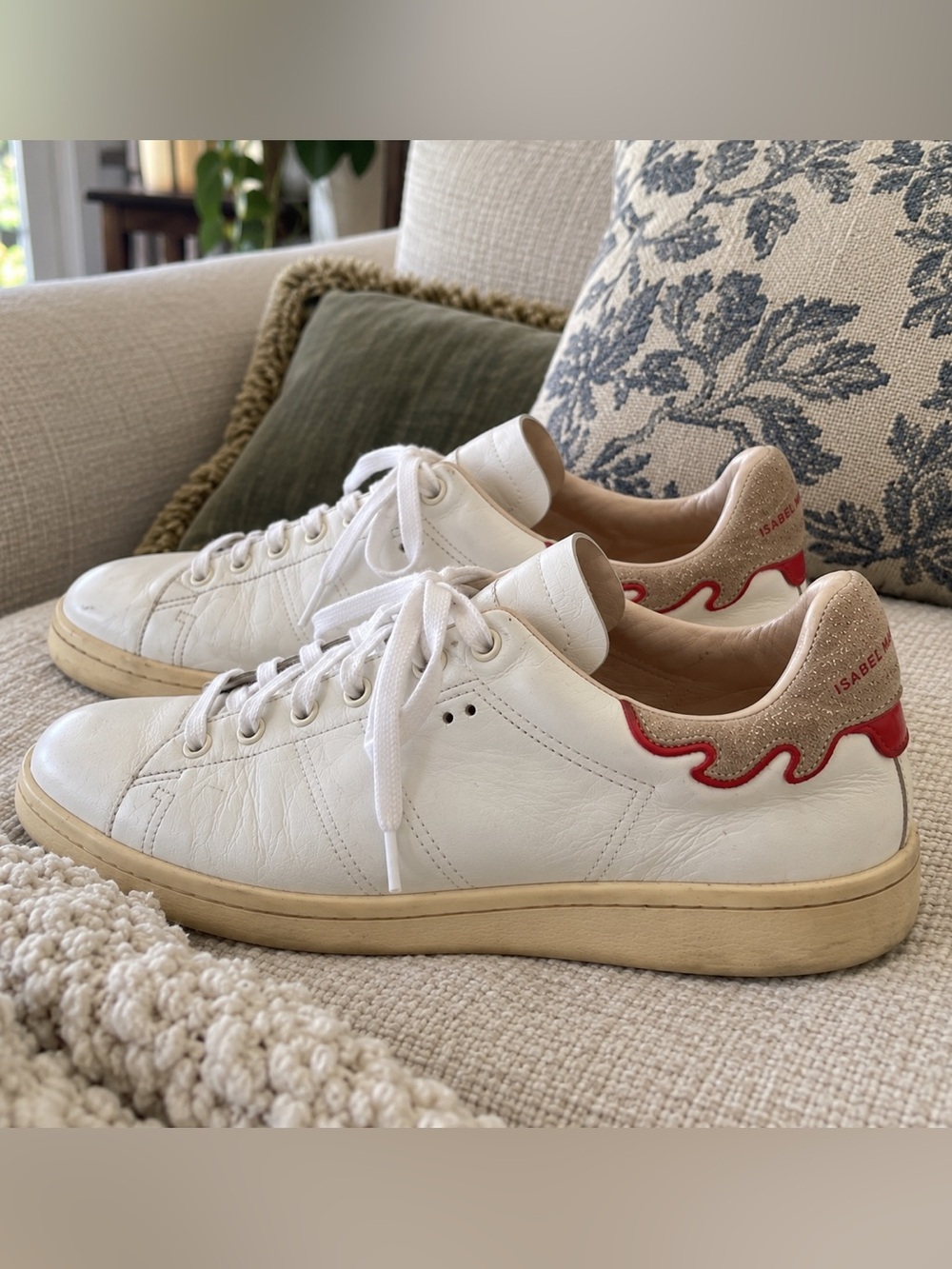 Isabel Marant Étoile White Leather Glitter Sneakers Red EU 38